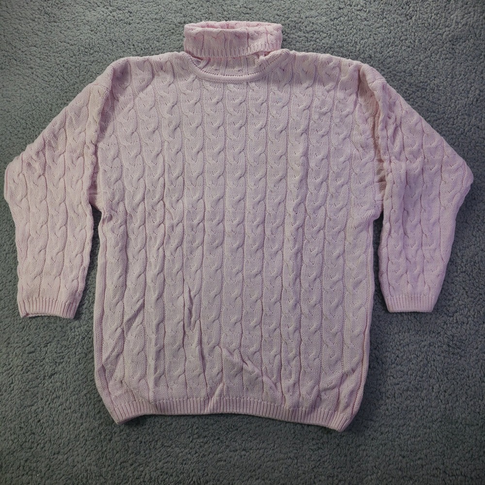 Clifford & Wills Pink Cable Knit Turtleneck Sweater 100% Cotton XXL Vintage